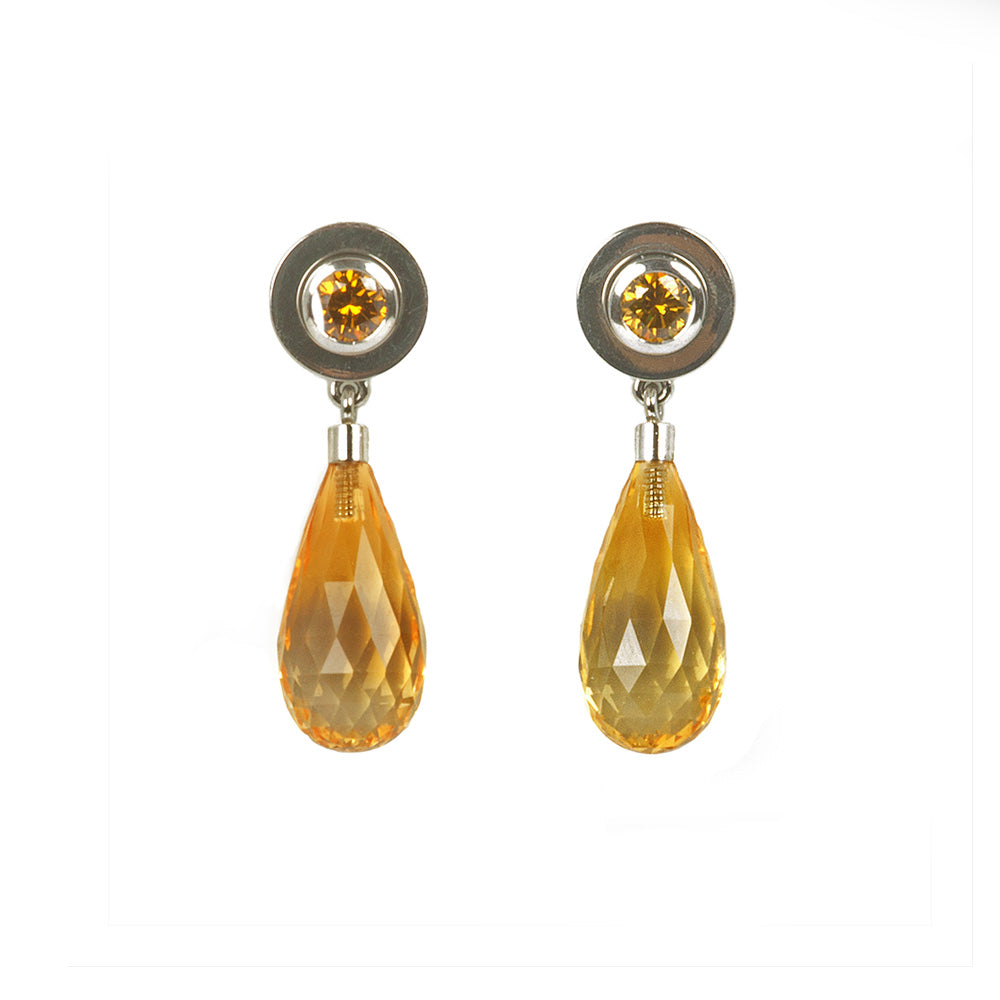 Ohrschmuck Variation aus Platin mit Brillant und Citrin