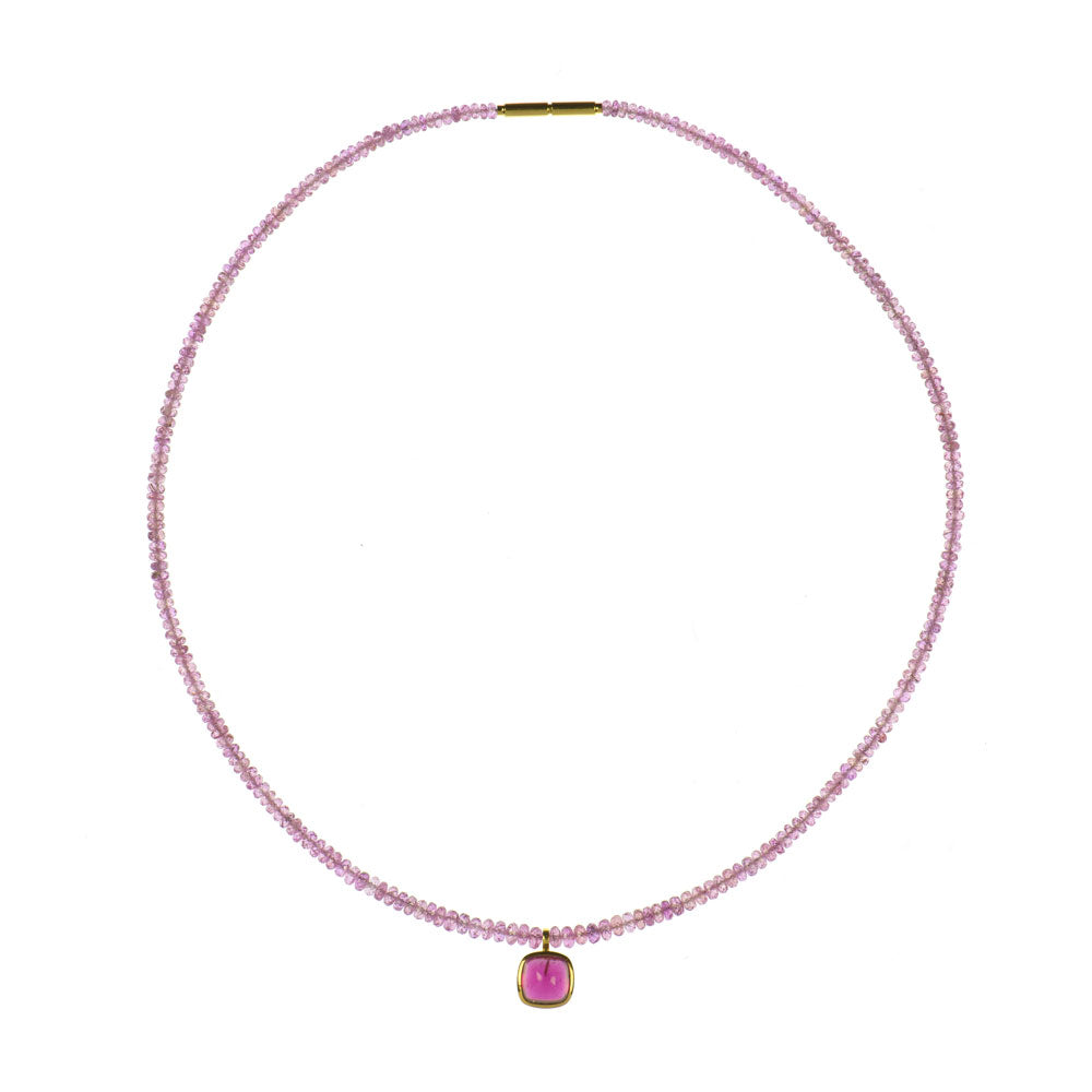 Halsschmuck Rosamund aus Gelbgold mit Rubellit und Turmalin