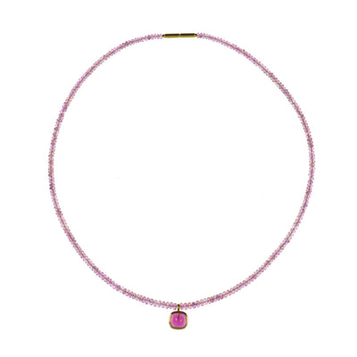 Halsschmuck Rosamund aus Gelbgold mit Rubellit und Turmalin