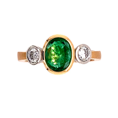 Ring Tres aus Rotgold und Platin mit Smaragd und Diamant