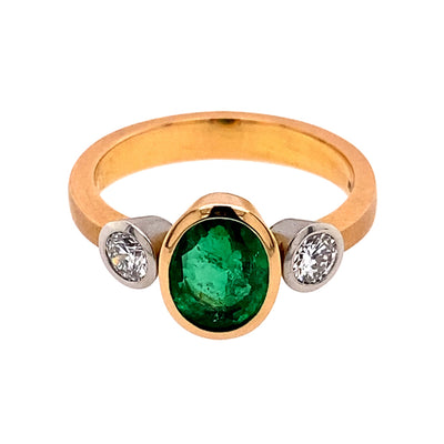 Ring Tres aus Rotgold und Platin mit Smaragd und Diamant