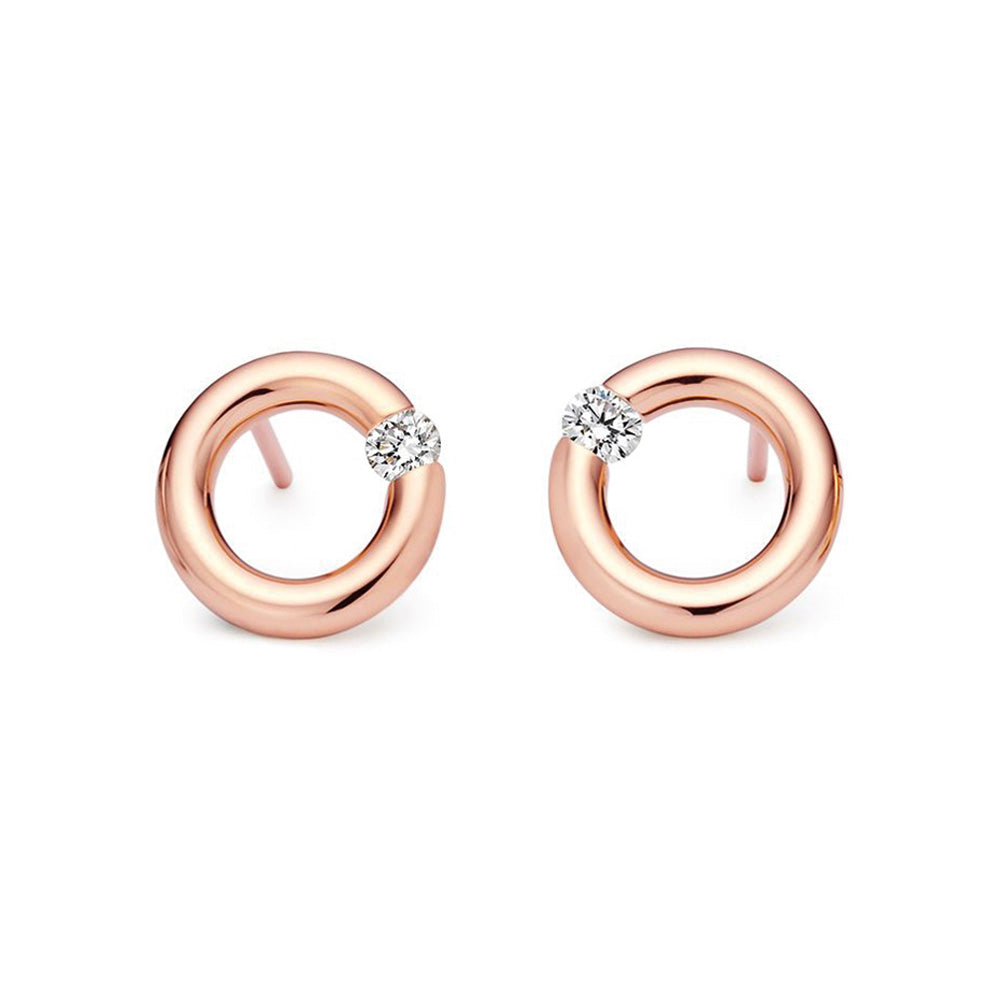 Ohrstecker Spannring aus Rotgold mit Diamant
