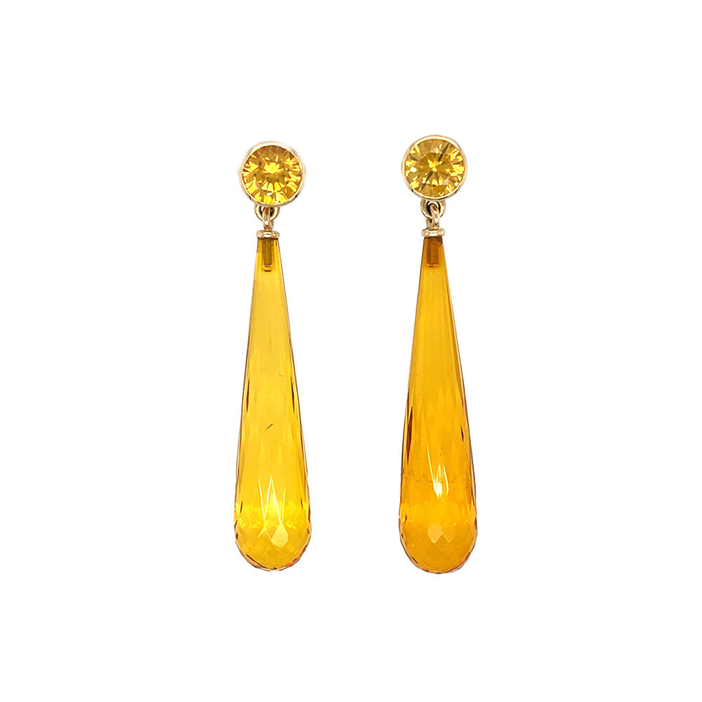 Ohrschmuck Lucerna aus Gelbgold und Platin mit Zirkon und Bernstein