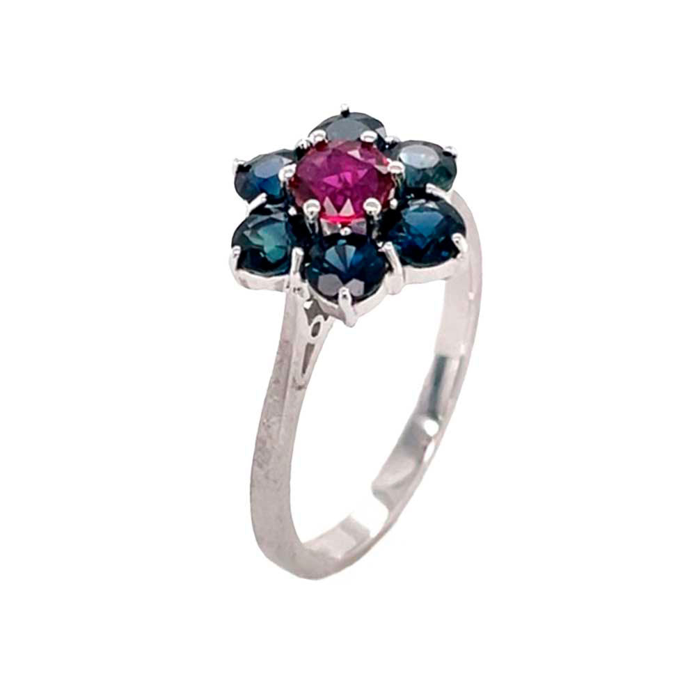 Ring Blueberry aus Weißgold mit Rubin und Saphir