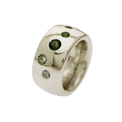 Ring Farbenspiel Grün aus Silber mit Aquamarin, Peridot und Tsavorit