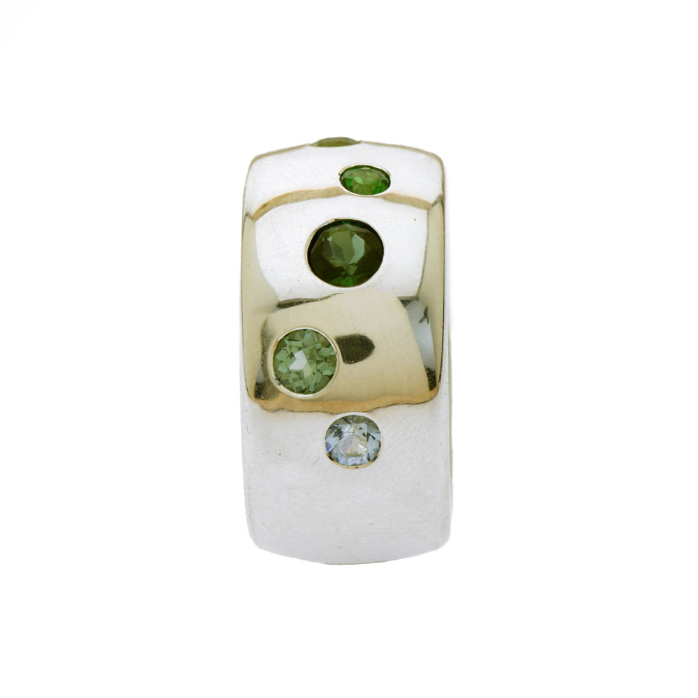 Ring Farbenspiel Grün aus Silber mit Aquamarin, Peridot und Tsavorit