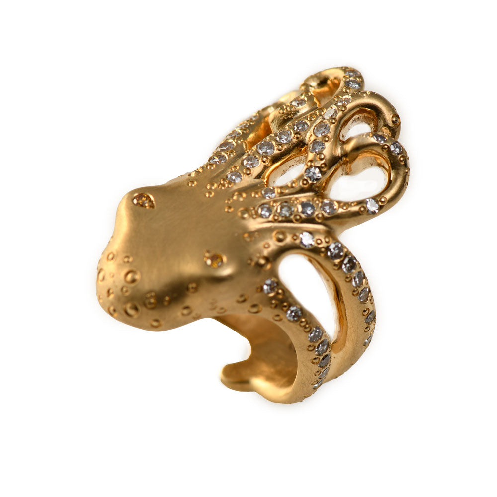 Ring Krake Paulette aus Gelbgold mit Diamant