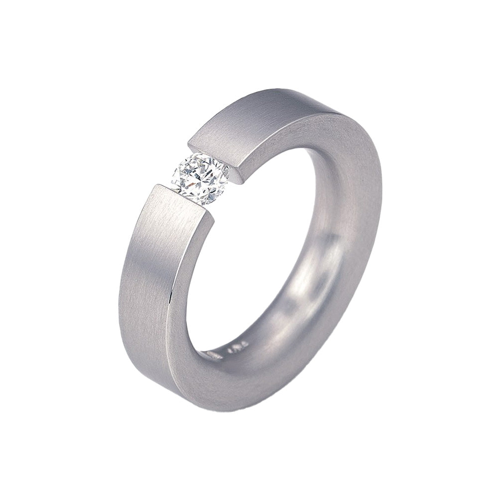 Spannring Flach aus Graugold mit Brillant