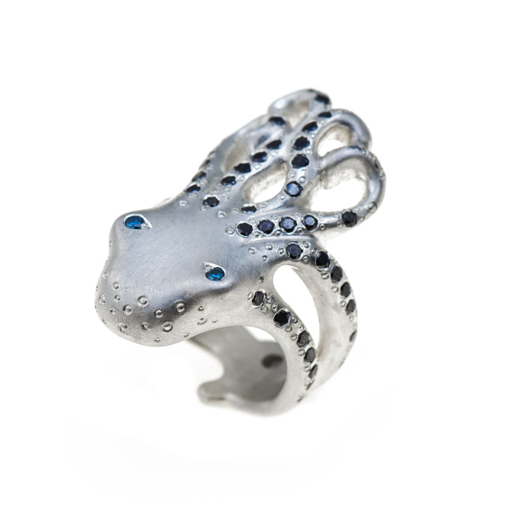 Ring Krake Pavel aus Silber mit Brillanten