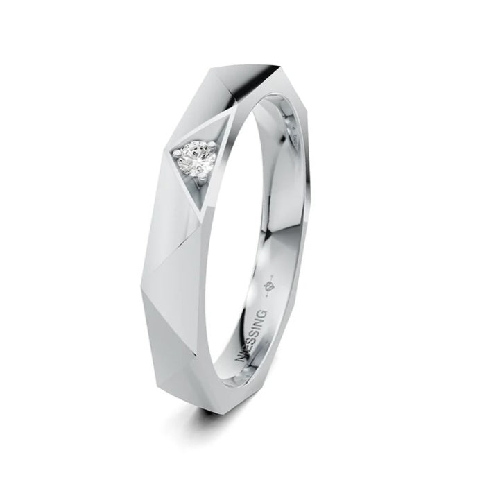 Trauring Triangle aus Platin mit Diamant